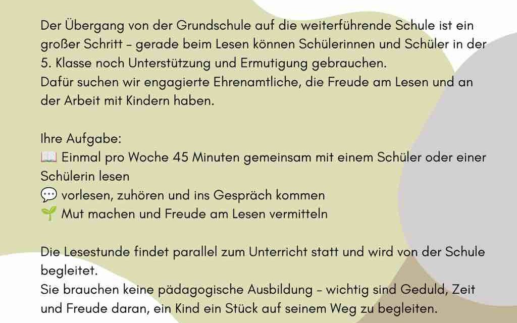 Lesepaten für Mittelschule gesucht